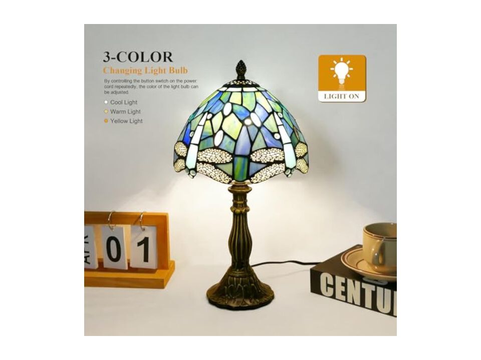 Tiffany Style Stained Glass Dragonfly Table Lamp For Living Room Bedroom