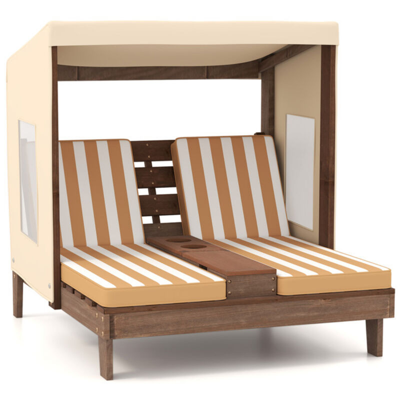 Adjustable Kids Outdoor Lounge with Shade and Convenient Cup Holders