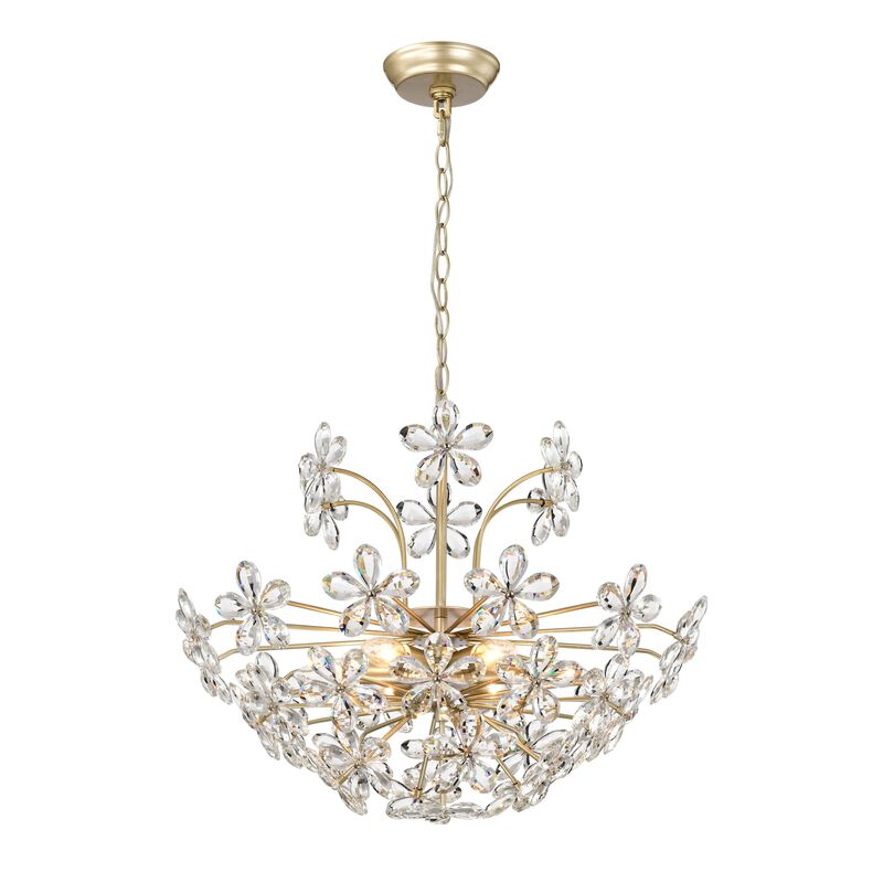 Estela 22.4" 6-Light Brushed Silver-ish Champagne Daisy Flower Crystal Large Size Chandelier image number 0