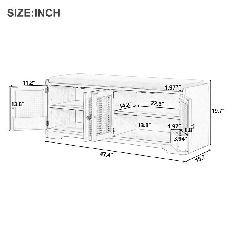 TREXM Rustic Storage Bench Wood Entryway Shoe Bench image number 9