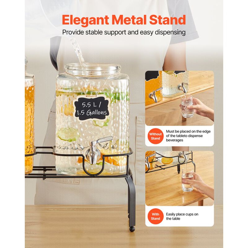 2 Pack Glass Beverage Dispenser with Metal Stand and Stainless Steel Spigot image number 3