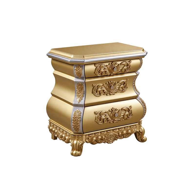 2pc King Bedroom Set, Upholstered Design, Gold, Nightstand image number 3