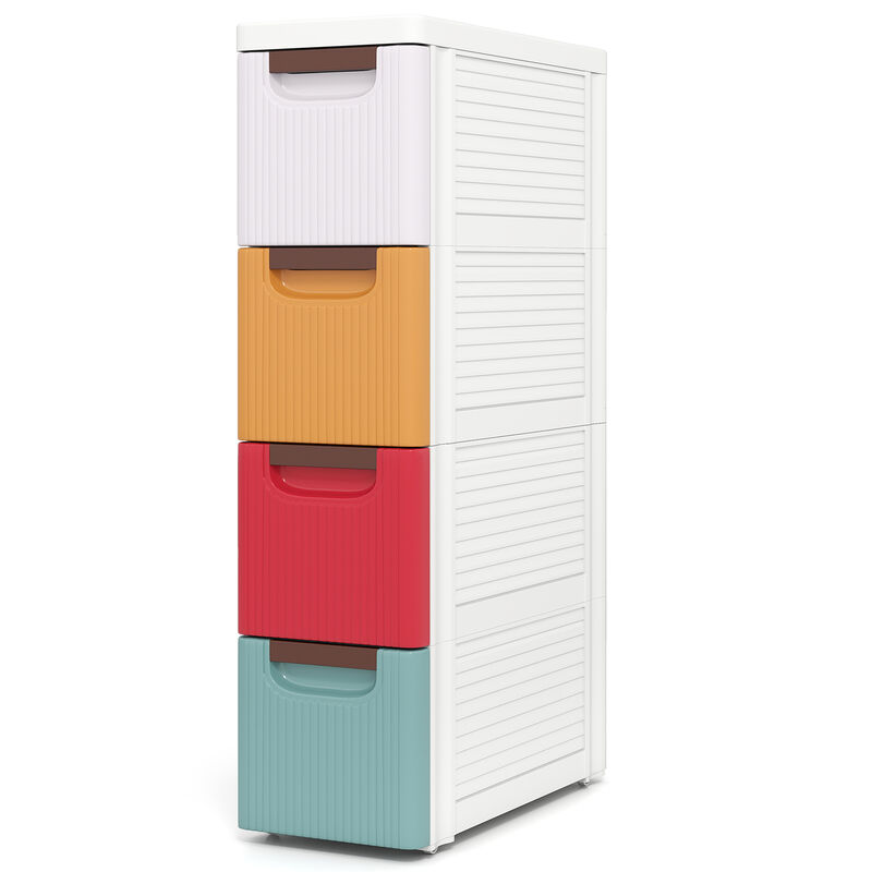 Narrow 4-Drawer Storage Cabinet on Wheels for Small Spaces-Multi Color image number 0