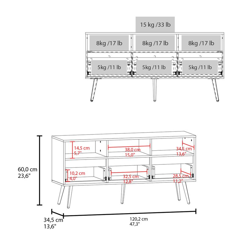 Barrow TV Stand, 3 Drawers, 3 Shelves, White / Natural Oak