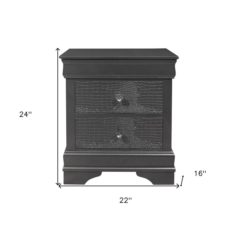 Bedroom Nightstand with Two Drawers &ndash; Solid Wood Nightstand with Shagreen Finish