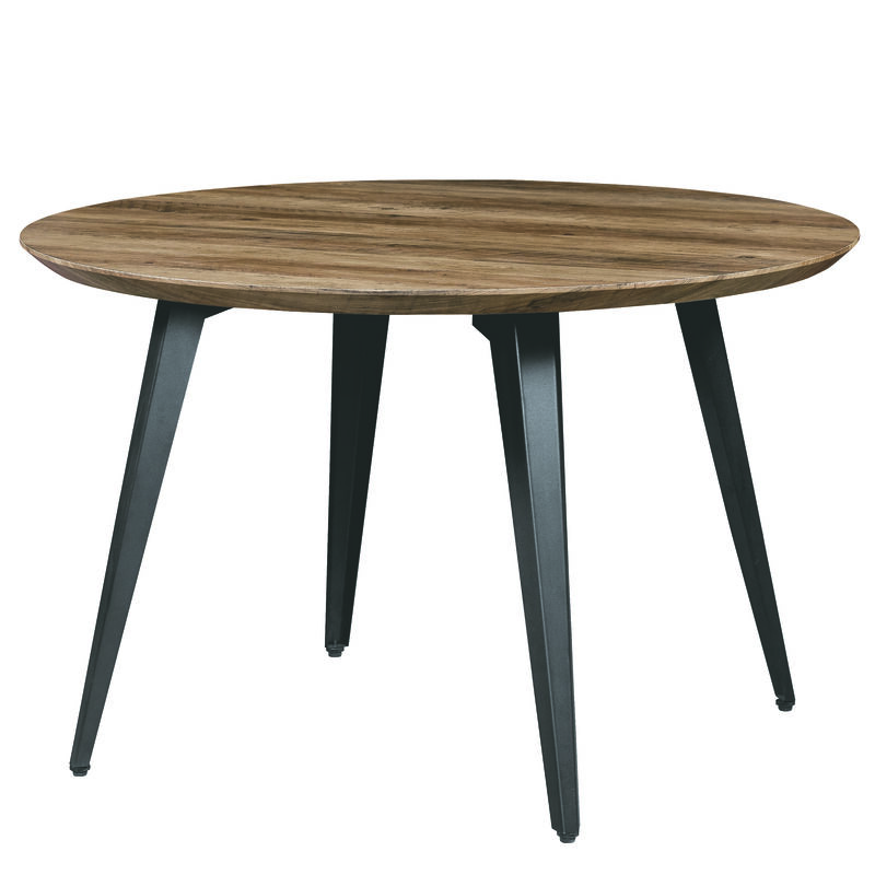 LeisureMod Ravenna Modern Round Wood 47" Dining Table With Metal Legs