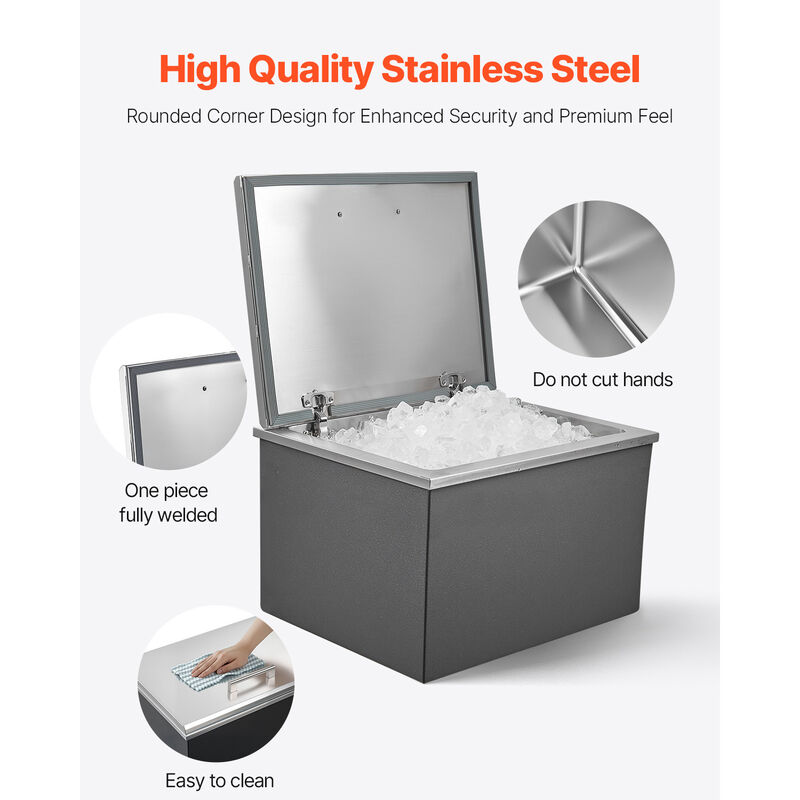 113.7 Qt Drop in Ice Chest Ice Cooler Ice Bin Stainless Steel 28"x20"x17" image number 3