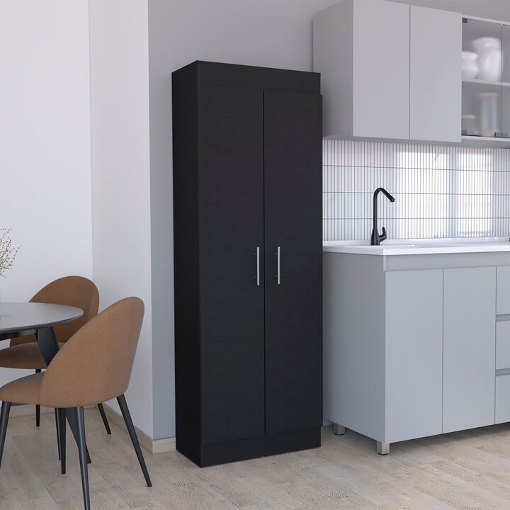 Nepal Pantry Cabinet, Space-Efficient 2-Door Design with Multiple Shelves-Black