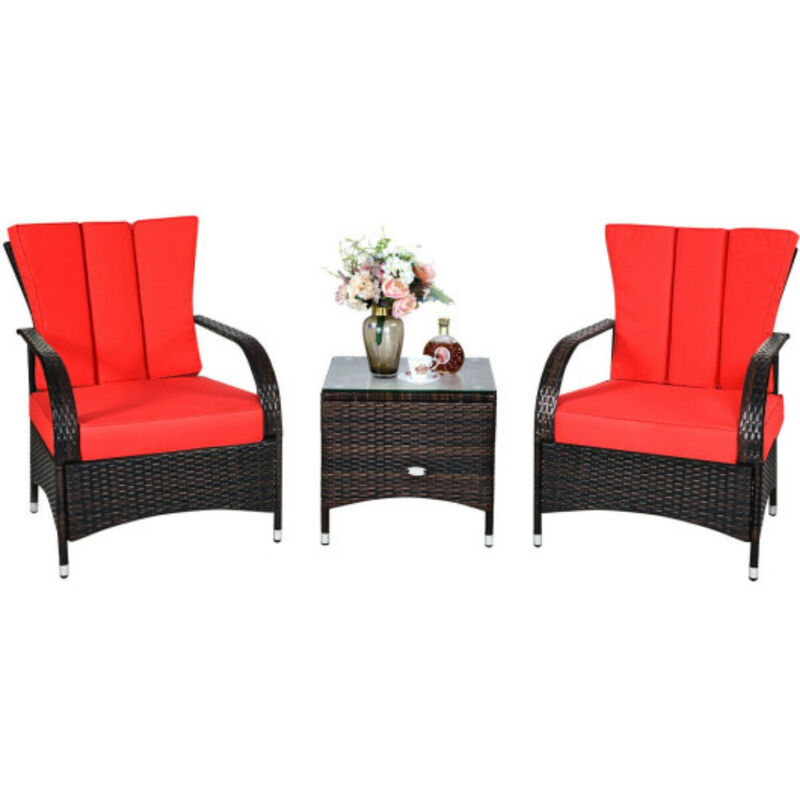 3PCS Rattan Coffee Table Set Chair-Red