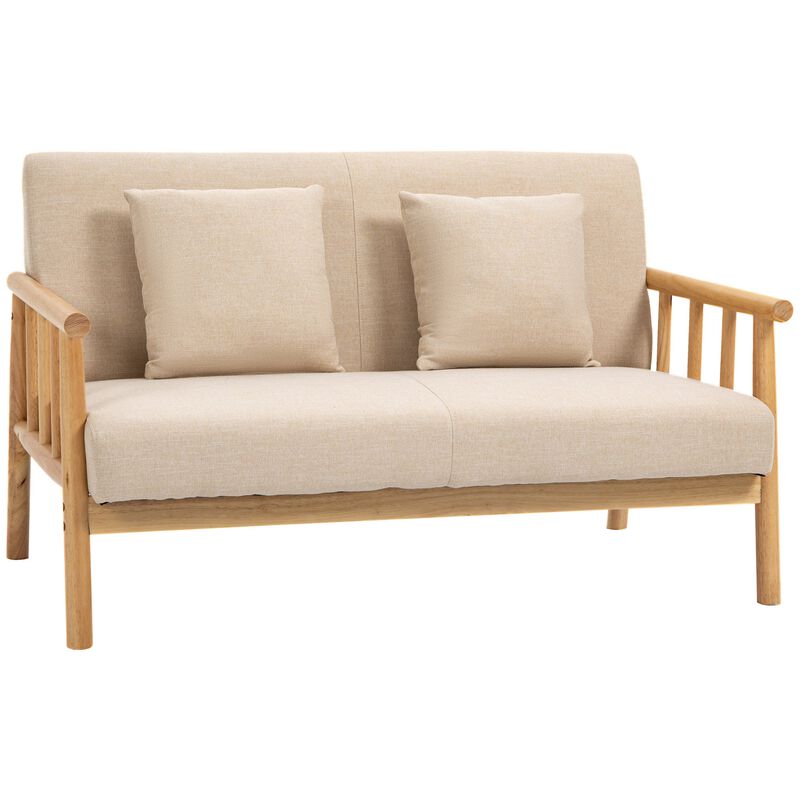 Beige Compact Seating: 48" 2-Seater Loveseat Sofa with Pillows