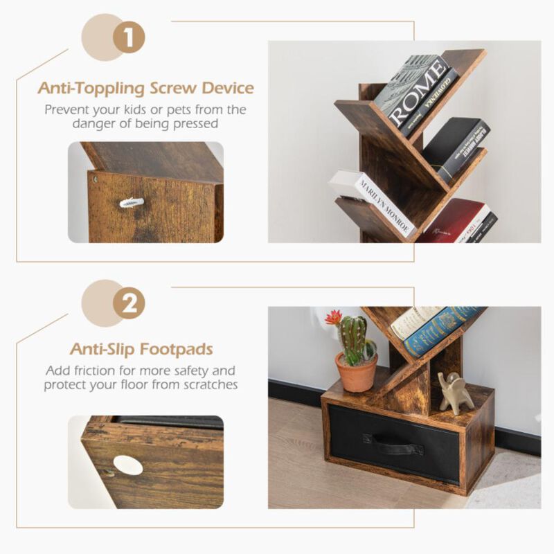 Hivvago 10-Tier Bookshelf with Drawer Free-standing Storage Bookcase