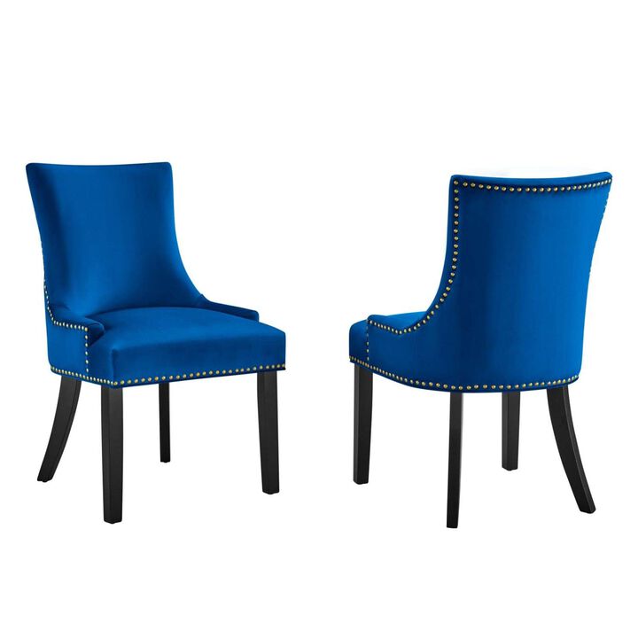 Modway Marquis 20.5" Velvet Dining Side Chairs in Navy/Black (Set of 2)