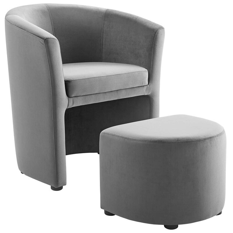 Divulge Performance Velvet Arm Chair and Ottoman Set image number 2