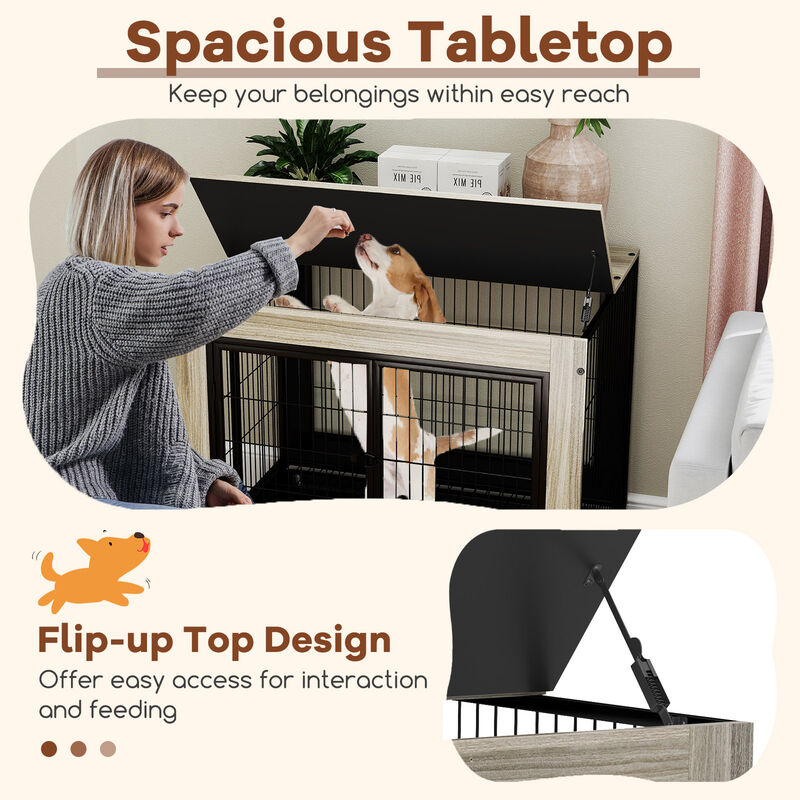 Steel Frame Dog Crate with Flip-Up Access, 3 Secure Doors & Removable Tray For Dogs image number 7