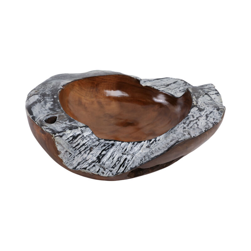 12" Teakwood Bowl W/burnt Edges, Dark Natural image number 3