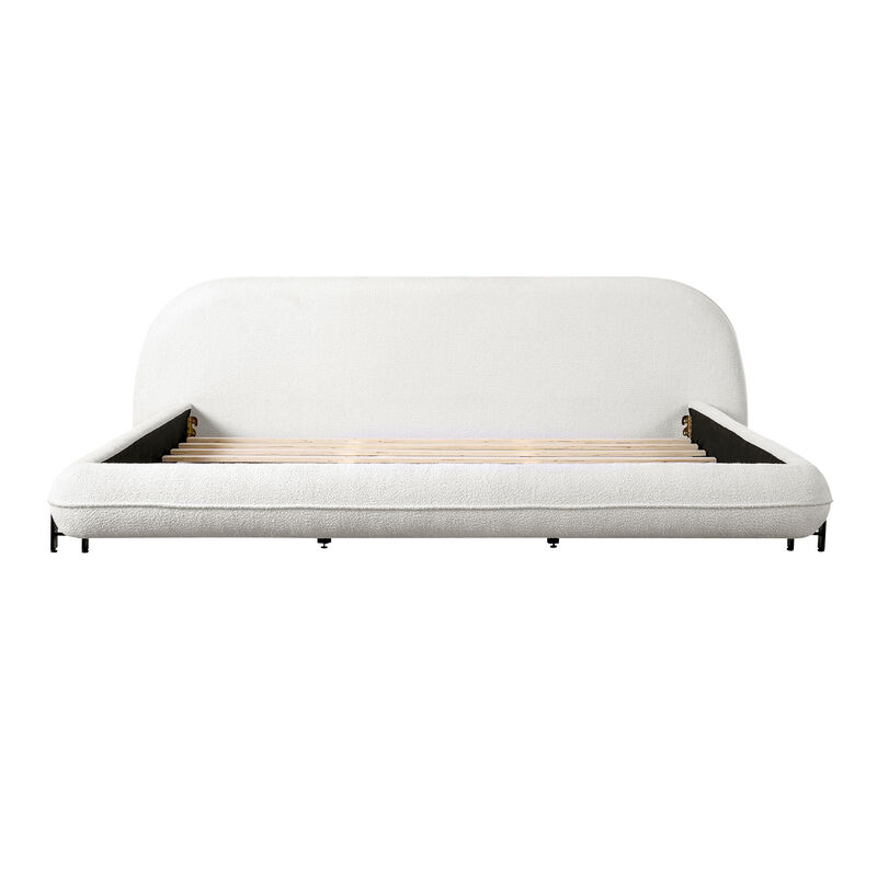 Christopher Knight Home Elias Modern Boucle Curved Upholstered Wood and Metal Platform Bed image number 0