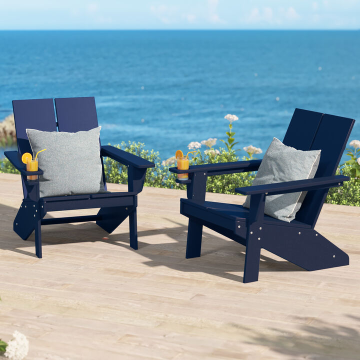 WestinTrends Outdoor HDPE Modern Adirondack Chair with Cup Holder (Set of 2)
