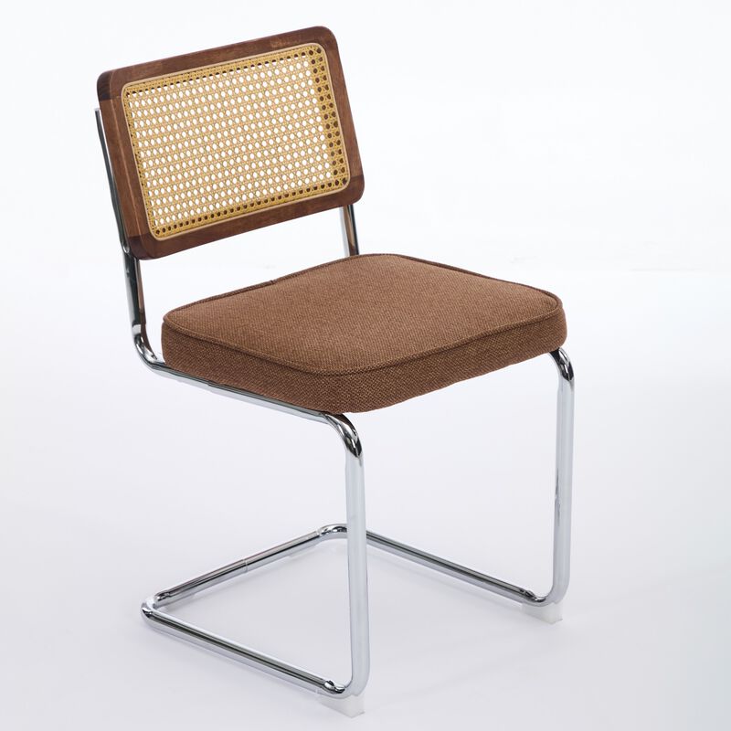 GOODSILO Mid-Century Modern Cantilever Dining Chairs with Velvet Upholstery and Hand-Woven Rattan Backs for Contemporary Kitchen Seating image number 4