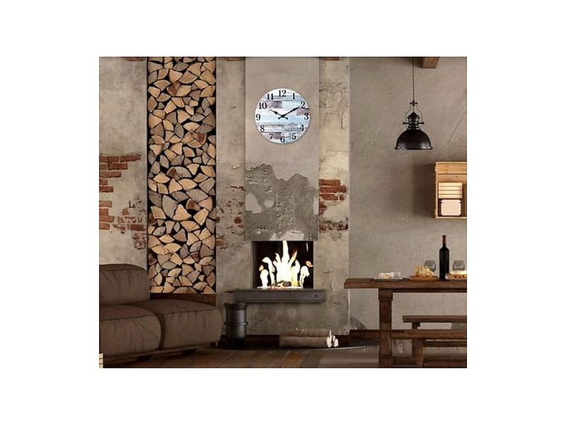 Blue Wood Farmhouse Rustic Mdf Solid Wall Clock 12 Inch Silent Battery Operated image number 3