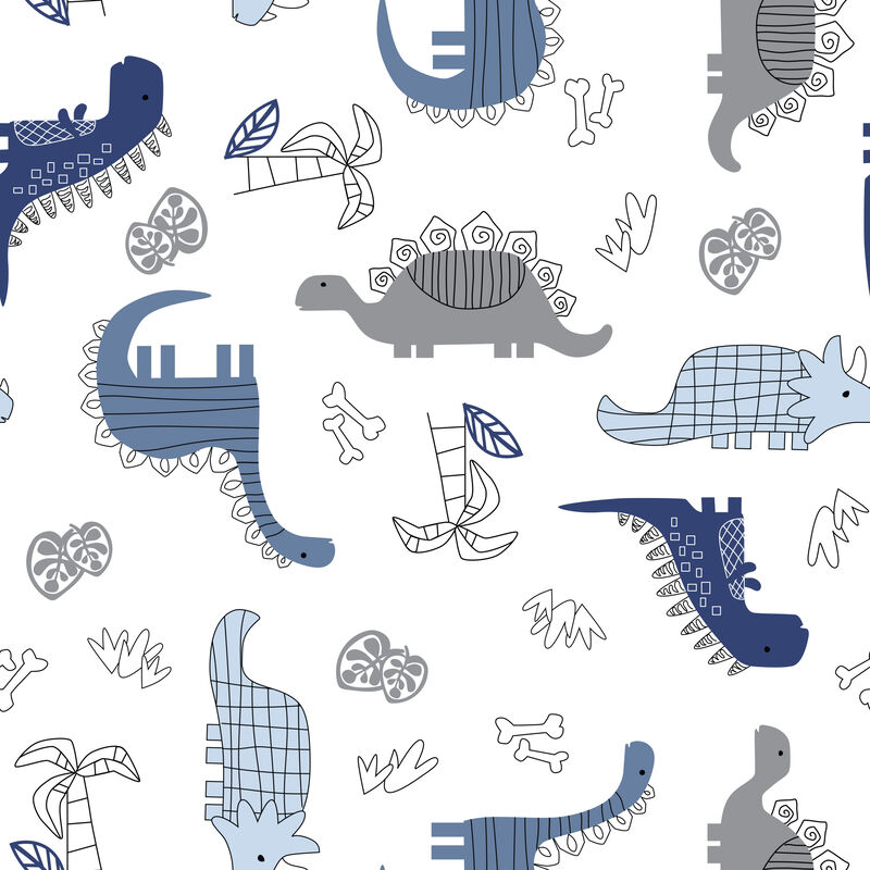 Lambs & Ivy Baby Dino 100% Cotton Blue/White/Gray Dinosaur Fitted Crib Sheet