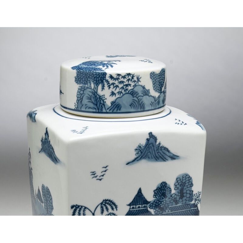 Aa Importing 59745 12 Inch Blue & White Square Jar image number 2