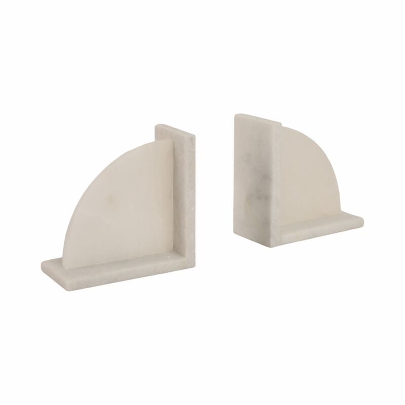 S/2 6" Alabaster Arc Bookends, White image number 2