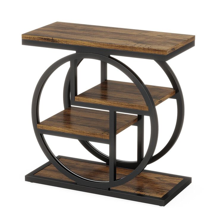 Tribesigns 4-Tier End Table, Industrial Side Table with Storage Shelves for Living Room and Bedroom, Narrow Nightstand and Sofa Side Table with Metal Frame, Rustic Brown