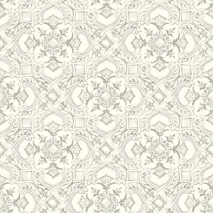 Marjoram Light Grey Floral Tile Wallpaper (Set of 2)