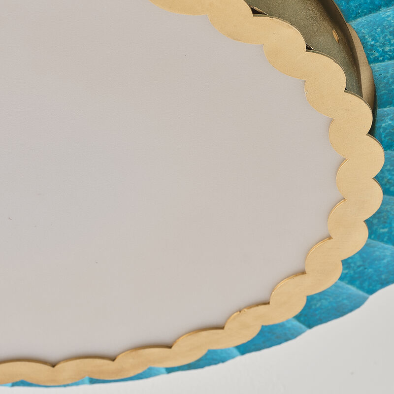 19.7" Coastal Gold Integrated LED Dimmable Flush Mount Ceiling Light with Teal Pleated Design for Bedroom, Dining Room or Entryway image number 7