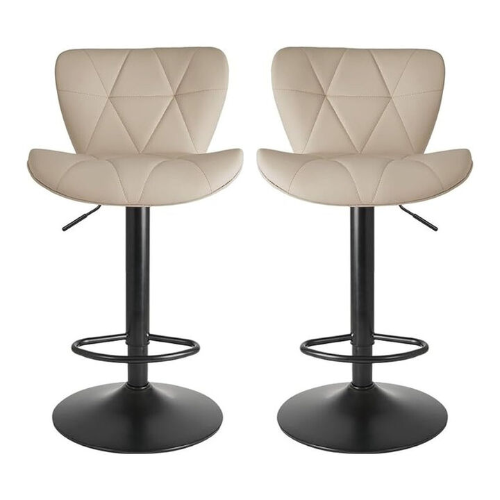 Faux Leather Swivel Bar Stools Set of 2, Adjustable Counter Height Kitchen Chairs, Iron Frame High Backrest 360&deg; Barstools for Kitchen Counter, Outdoor