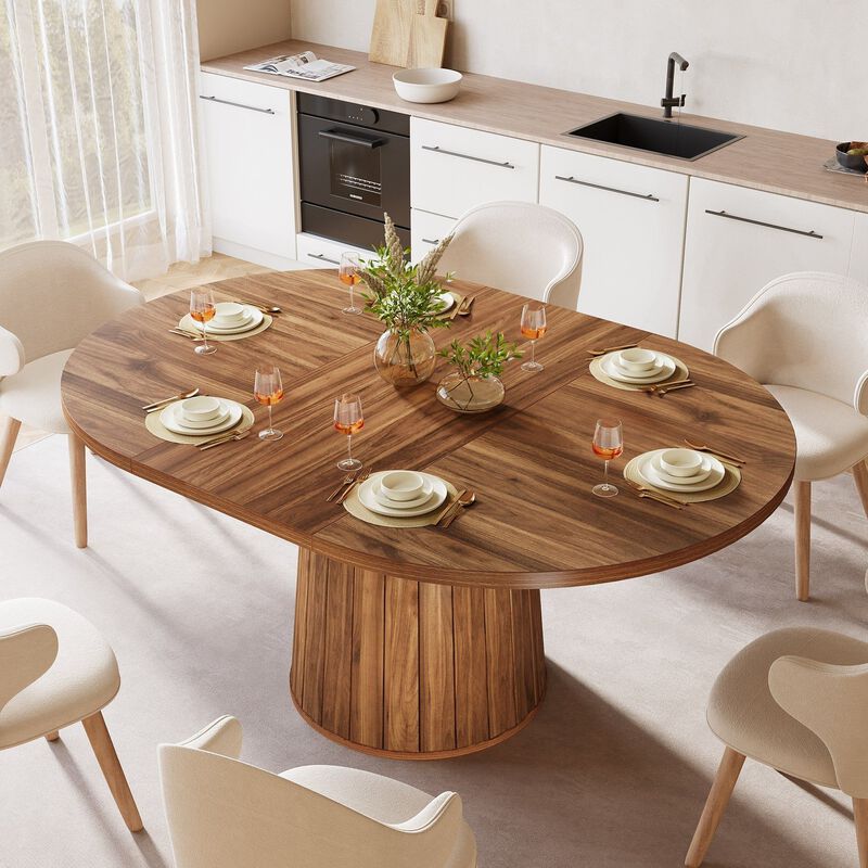 Modern Oval Dining Table with Cylindrical Pedestal Base for Home Dining image number 3