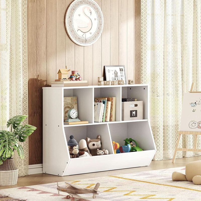 ShipItFurniture White 35.4" Kids Bookshelf - 3 Compartments with Tiltable Toy Bins image number 5