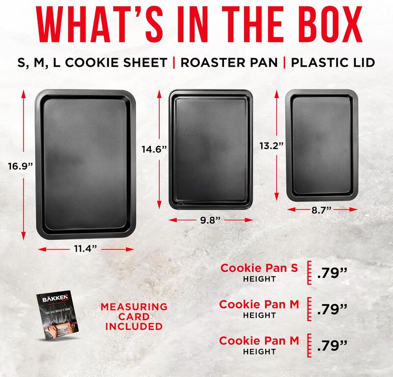3 Piece Set Nonstick Carbon Steel Oven Bakeware -Professional Quality Kitchen Cooking Baking Trays -PFOA, PFOS, PTFE-Free Small, Medium & Large Baking Sheet Pans