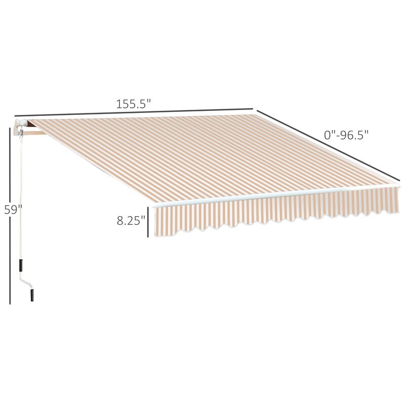 13' x 8' Manual Retractable Sun Shade Patio Awning with Durable Design & Adjustable Length Canopy, Beige Stripes