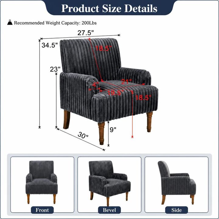 GOODSILO Modern Mid-Century Upholstered Accent Armchair with Wide Wale Corduroy and 9-Inch Solid Wood Legs for Living Room, Office, Bedroom