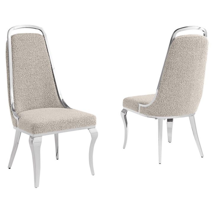 Best Quality Furniture Gray Boucle Side Chairs With Silver Base (Set Of 2)