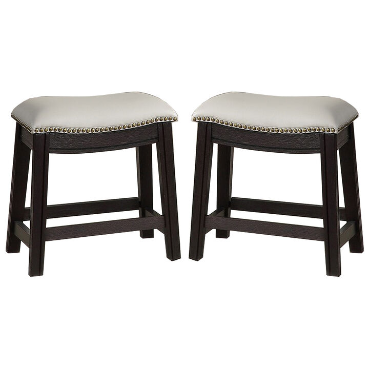 Curved Leatherette Stool with Nailhead Trim, Set of 2, Gray - Benzara