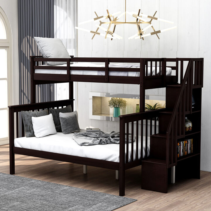 Merax Stairway Twin-Over-Full Bunk Bed with Storage and Guard Rail
