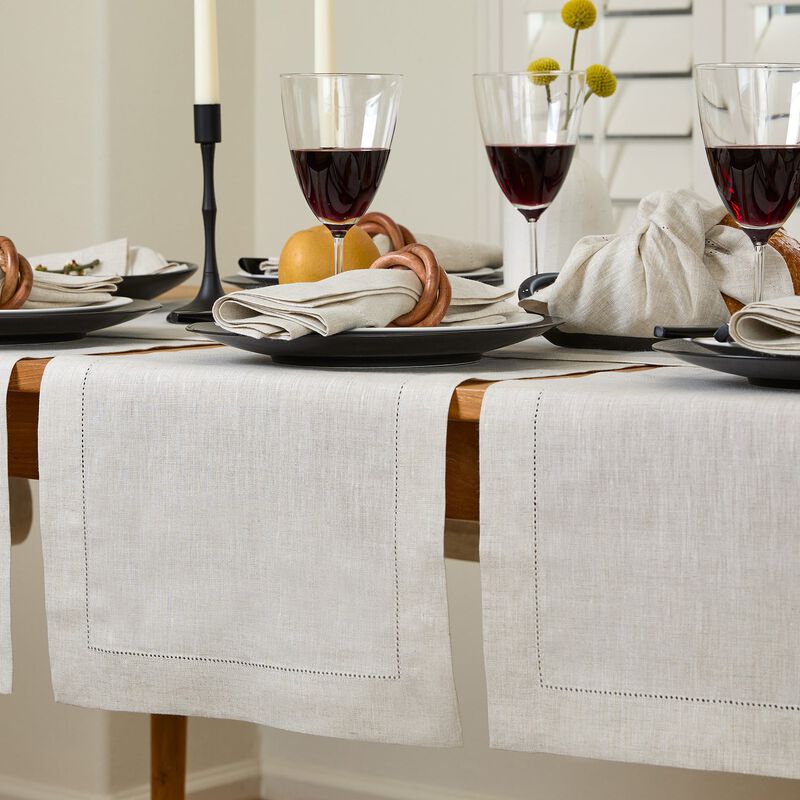 Solino Home 100% Pure Linen Placemats 14 x 19 Inch Set of 4 - Classic Hemstitch