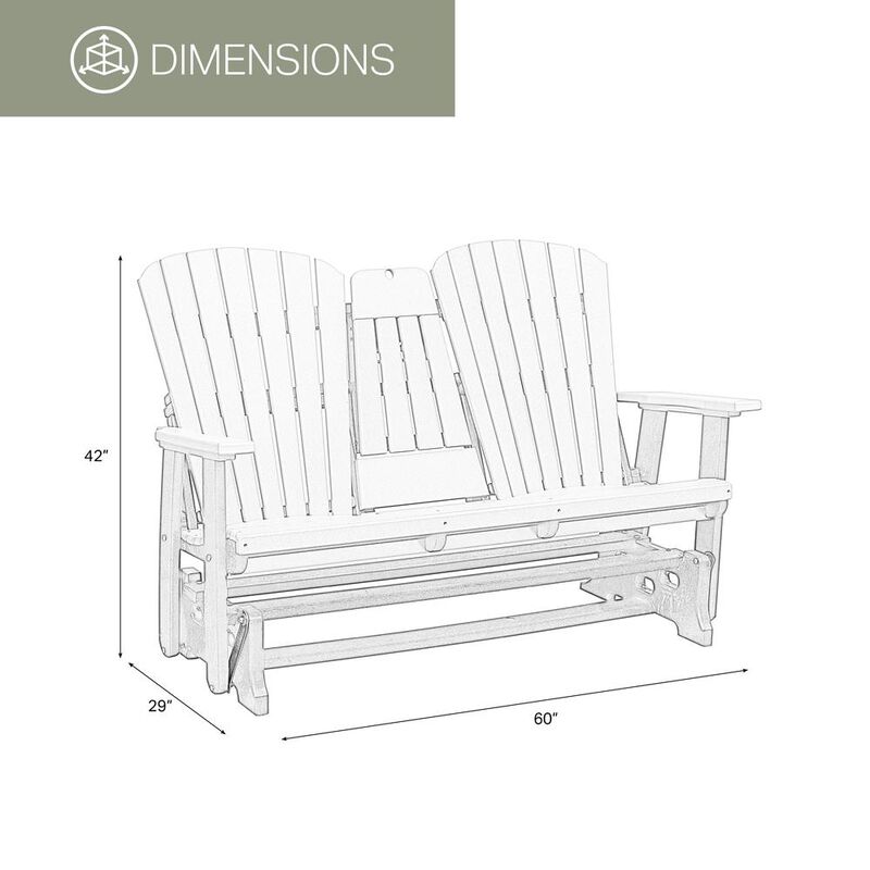 American Furniture Classics Two Seat Fan Back Glider with Drop Down Table/Cup Holder in Cedar