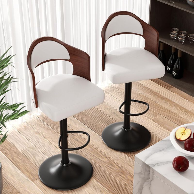 Modern Rustic Dual-Color Swivel Bar Stools Set of 2, Height Adjustable Counter Height Stools with Footrest, 360 Degree Commercial Kitchen Chairs for Home, Hotel image number 3