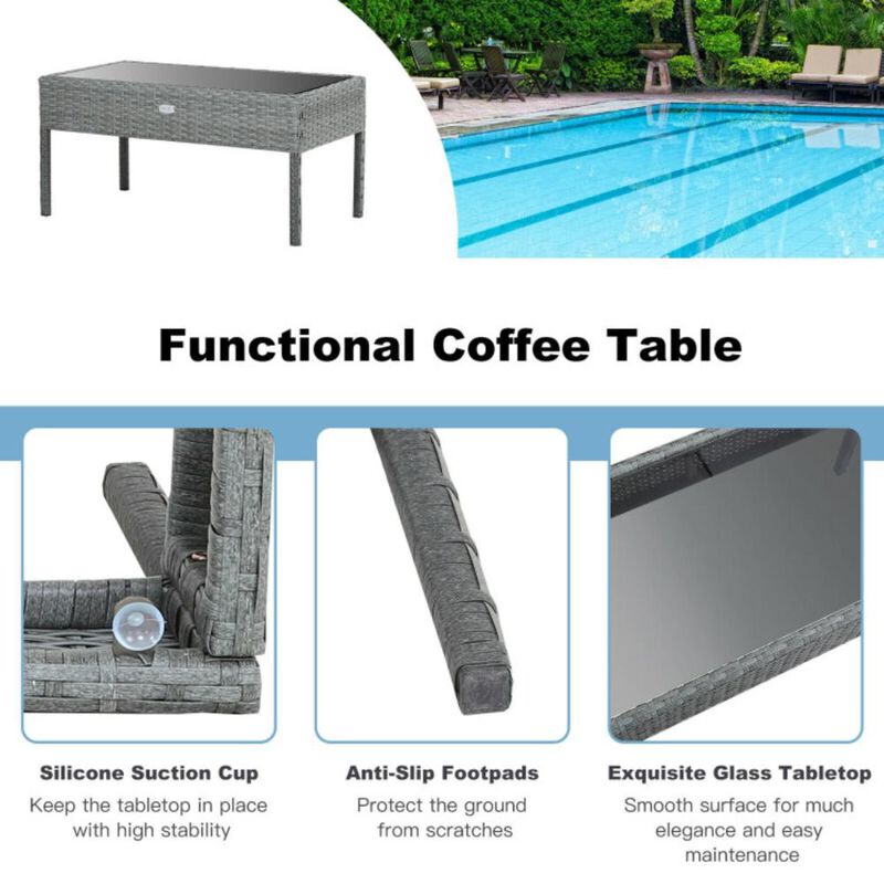 Hivvago 4 Pieces Outdoor Rattan Conversation Set with Comfortable Cushion