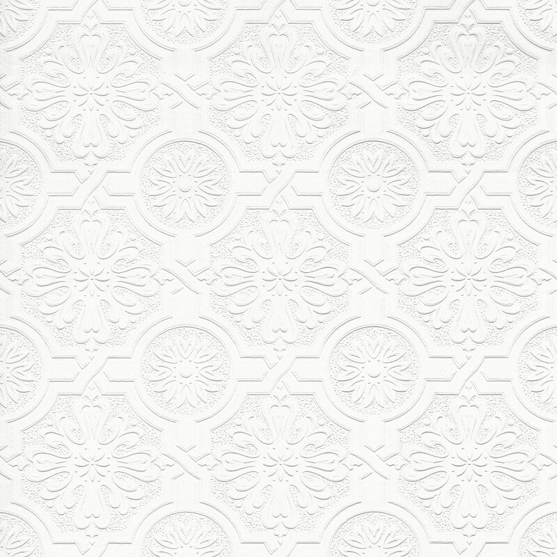 Victorian Tin Ceiling White Paintable Wallpaper image number 0