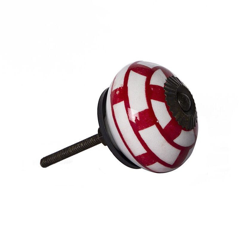 HomeRoots Set of Eight White And Red Ceramic And Metal Drawer Pull Knobs image number 2