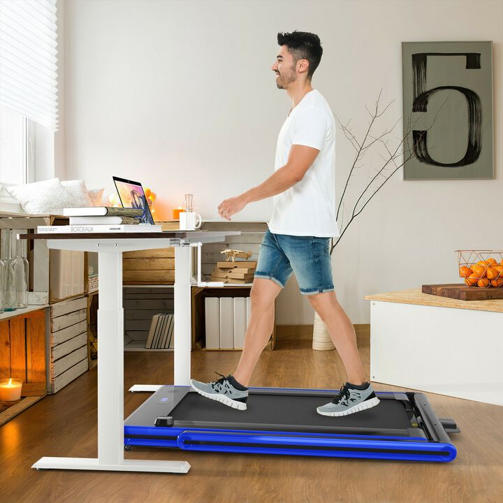 2 in 1 Portable Folding Treadmill with Dual LED Display for Walking and Exercise
