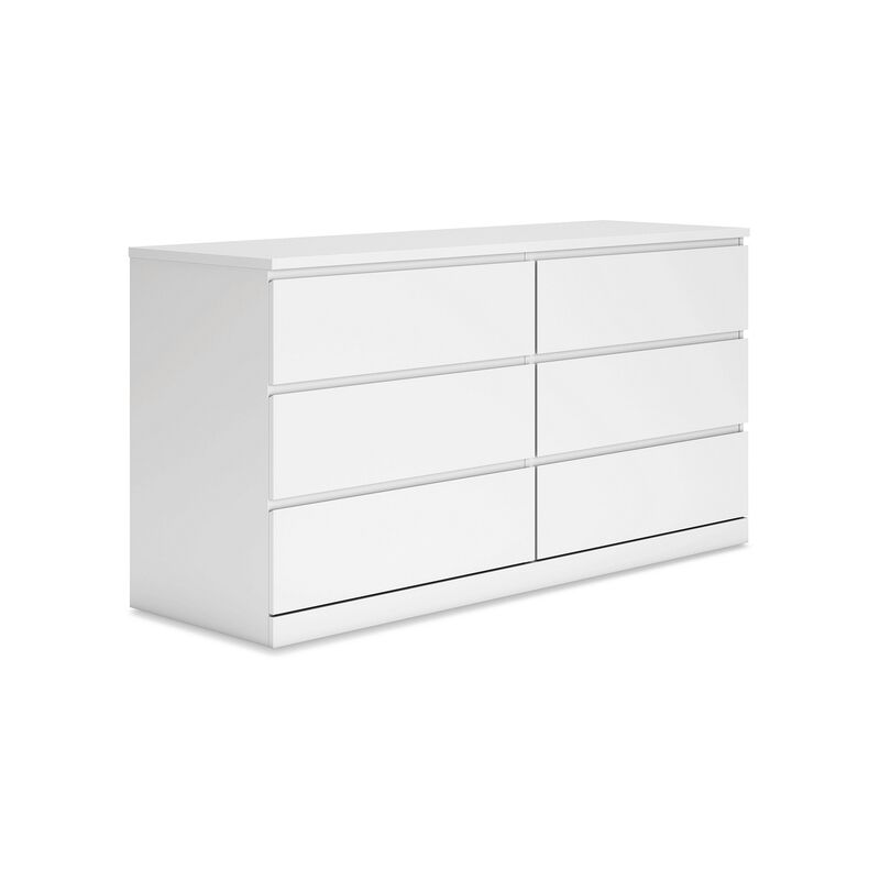 Onira Wide Dresser, 6 Spacious Drawers, Modern White Wood, 60 Inch - Benzara