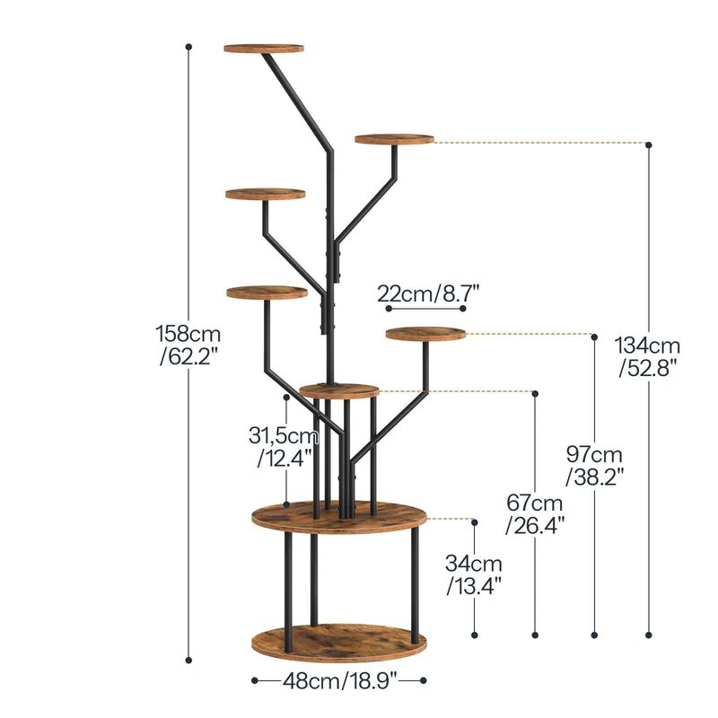Multi-Tier 8 Shelf Plant Stand with Full-Spectrum LED Grow Lights-Brown image number 2