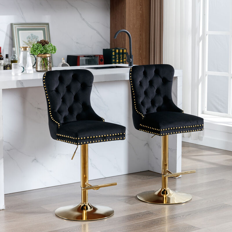 Streamdale Modern Velvet Swivel Bar Stools, Set of 2