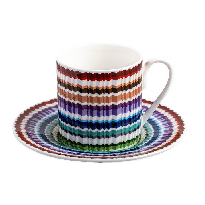 Coffee Cup & Saucer WAVES Set of 2, cup diam. 2.36", H 2.4", saucer diam. 4.72"