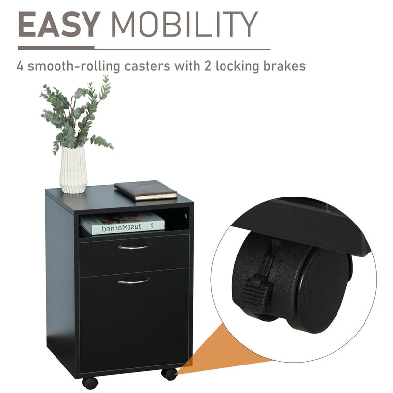 Cabinet for Filing Mobile File Cabinet Organizer with Drawer and Cabinet, Printer Stand with Castors, Black
